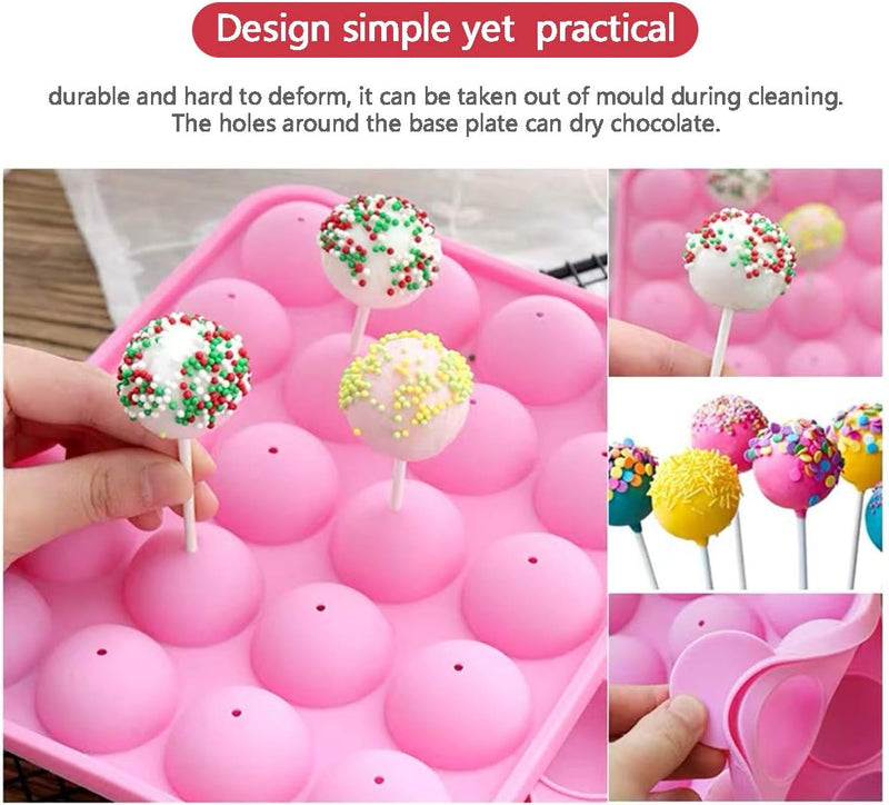 AKINGSHOP Silicone Cake Pop Mold Set with 60Pcs Sticks Bags and Twist Ties - Great for Lollipops Hard Candy Cake Pops and Chocolates