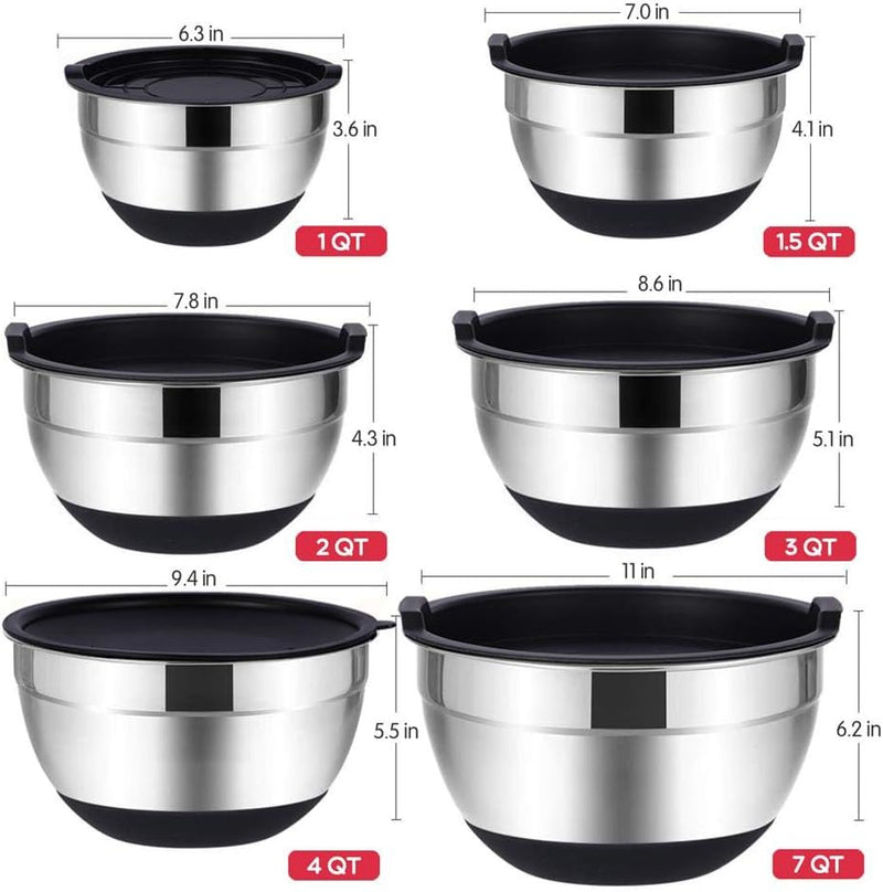 20-Piece Stainless Steel Mixing Bowl Set with Airtight Lids Graters and Non-Slip Bottoms for Baking and Prepping