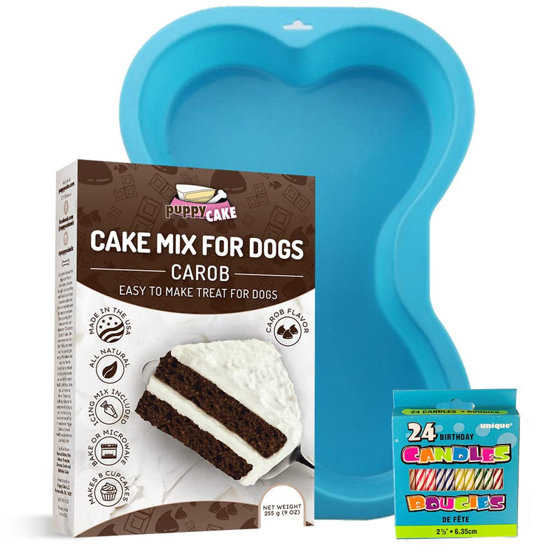 CharactersPuppy Cake Mix Birthday Kit with Bone Pan Candles and Peanut Butter Blue Flavor - Made in USA