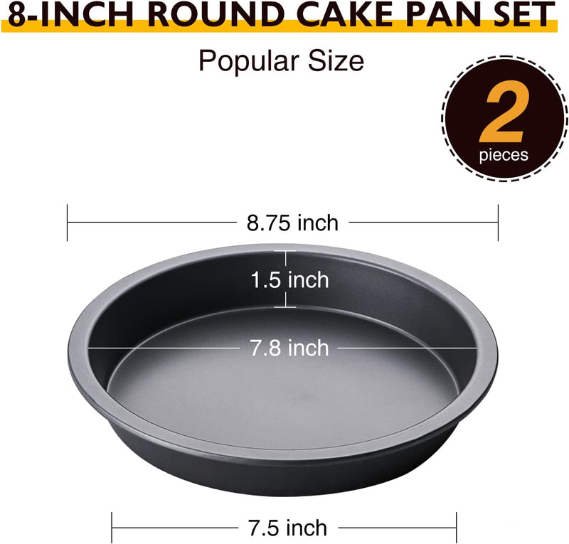 HONGBAKE 8 Round Cake Pan Set - Nonstick 2 Pieces - Dishwasher Safe  Heavy Duty Grey