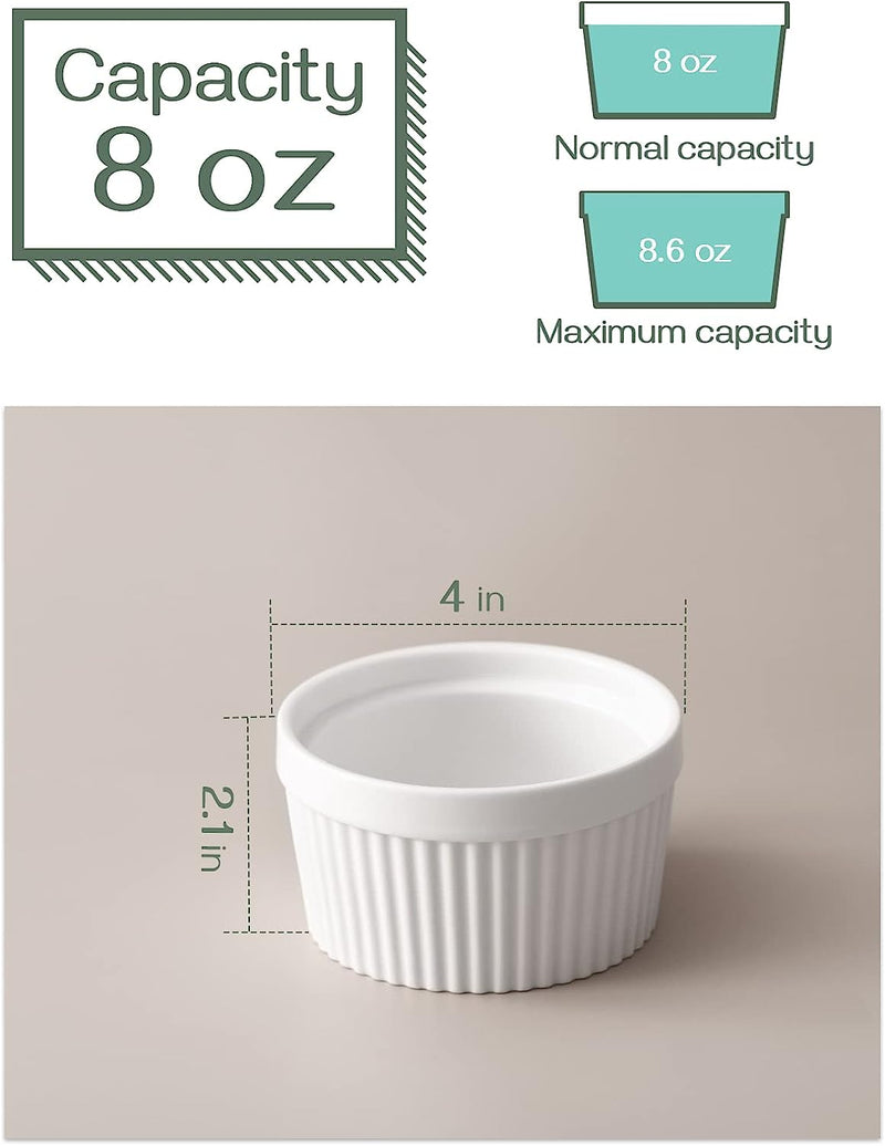 DOWAN Porcelain Ramekin Set - 4oz Baking 6 White