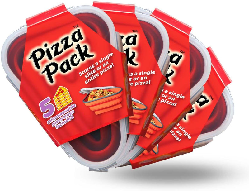 The Perfect Pizza Pack - Reusable Pizza Storage Container with 5 Microwavable Trays - BPA-Free Organizer for Space-Saving Red