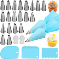 Silicone Icing Piping Bag,Reusable Cream Pastry Bag and 20× Stainless Steel Nozzle Set DIY Cake Decorating Tool(20×Nozzle, 2×Icing Cream Pastry Bag and 2 X Converter and 3×Scraper) [Energy Class A+]