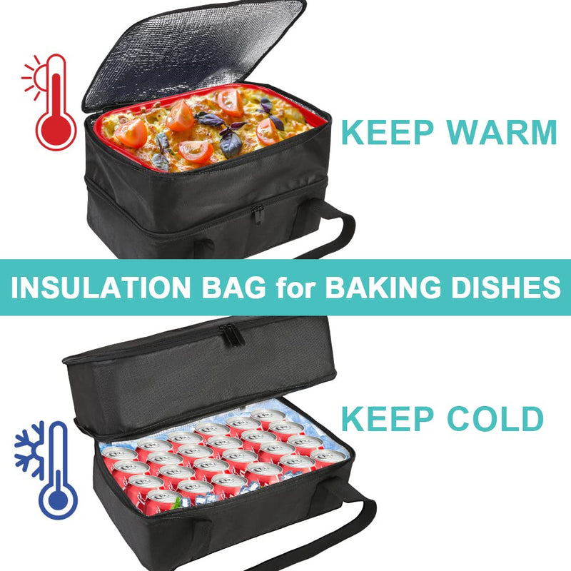 Bodaon Insulated Casserole Carrier Bag, Fits 9x13 and 11x15 Inch Baking Dish with Lid, Casserole Carriers for Hot or Cold Food for Transport (Black)