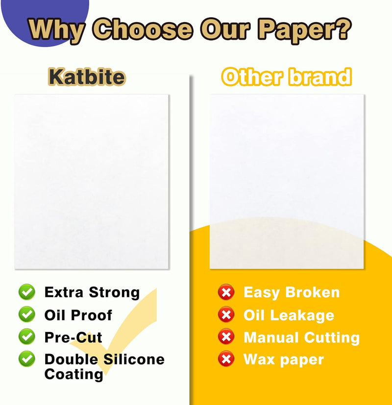 Katbite 200PCS Parchment Paper Sheets - Heavy Duty 12x16 Inch for Baking Cooking Frying Air Fryer Grilling Oven