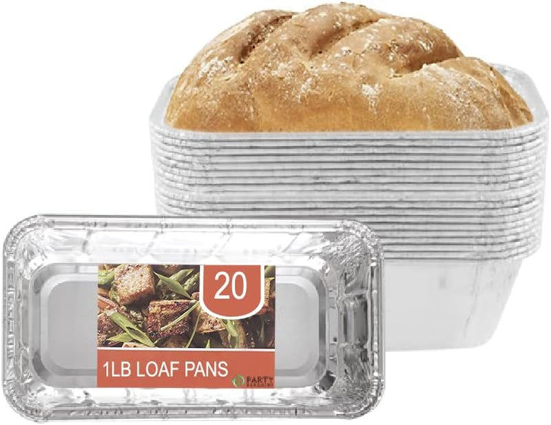 20 Pack Aluminum Loaf Pans - Heavy Duty Disposable Bread Pans 2 lb for Baking and Serving 85 x 45 x 25 - Max 240C