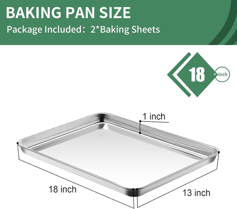 2-Piece Baking Sheet Set - Rectangle 18x13x1 Stainless Steel Non-Toxic  Easy to Clean