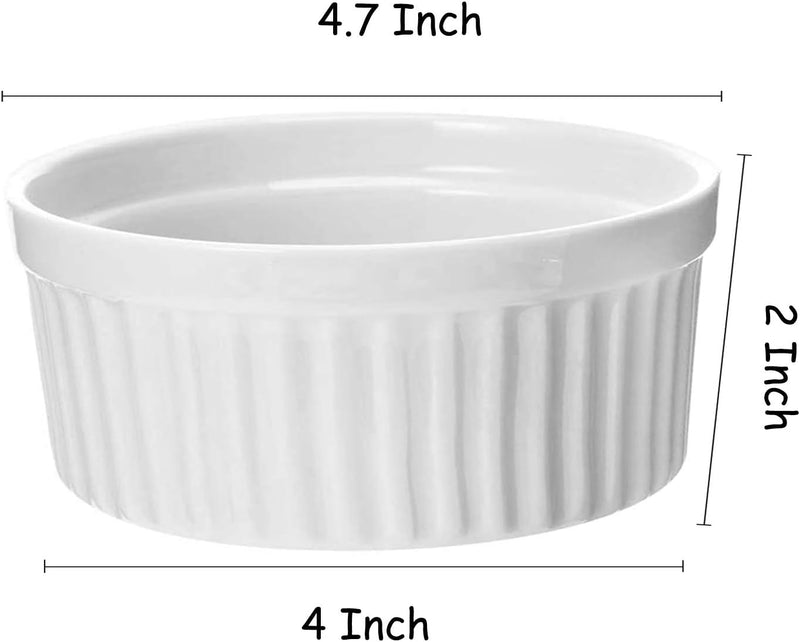 Set of 8 Sleek 6 oz Porcelain Ramekins for Baking and Cooking - Oven Safe