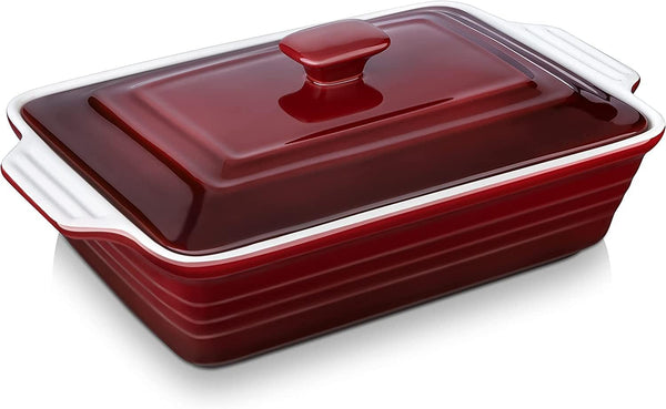 Ans LOVECASA 45 Qt Nonstick Casserole Dish with Lid - 9x13 Inch Lasagna Pan for Dinner Parties - Gradient Red
