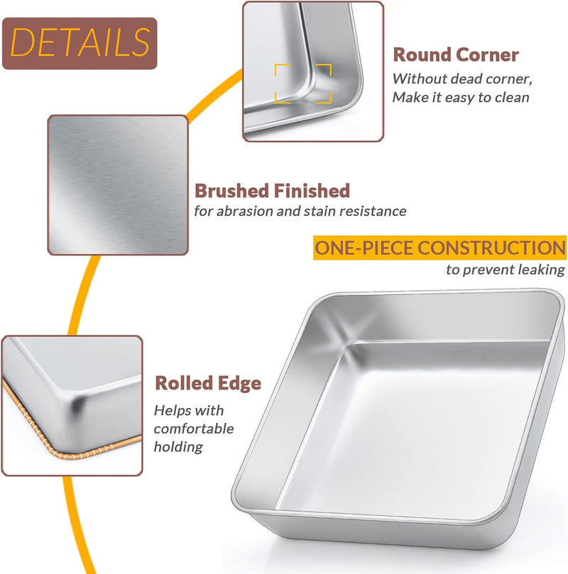 Stainless Steel Baking Pans Set of 3 - Non-toxic and Dishwasher Safe