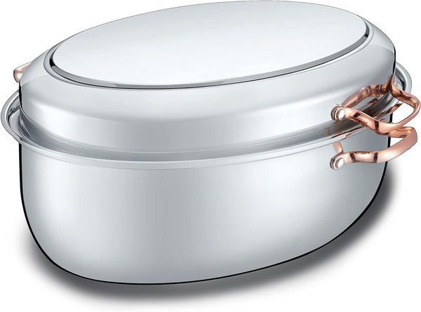 Premium Stainless Steel Roasting Pan - Oval Turkey Roaster with Lid and Rack 12QT