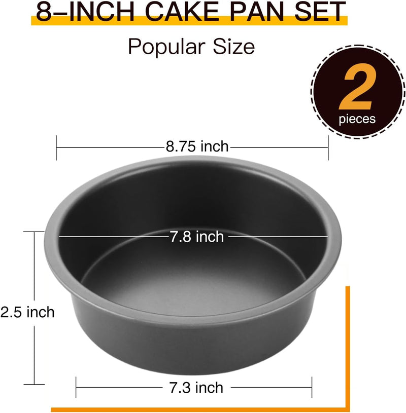 HONGBAKE 8 Round Cake Pan Set - Nonstick 2 Pieces - Dishwasher Safe  Heavy Duty Grey