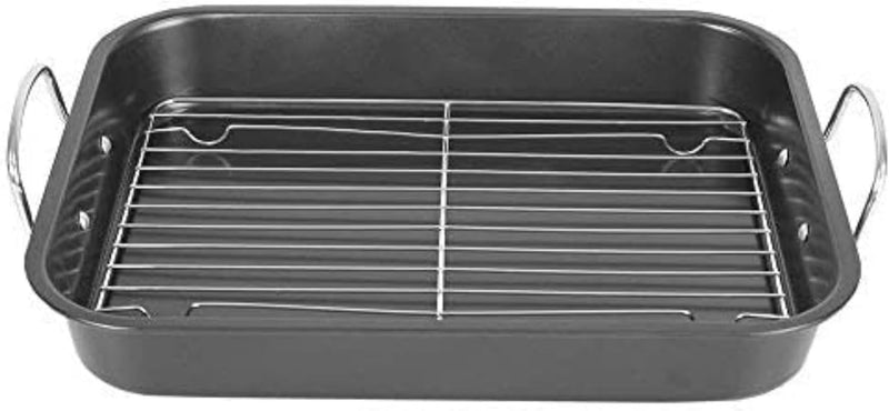 Deluxe Non Stick Roasting Pan with Rack and Handles - 145 x 115 - Black