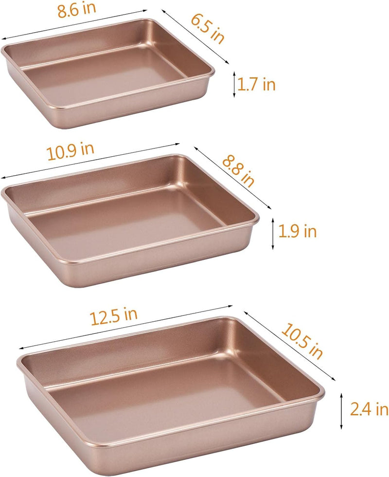 Nonstick Roasting Pan Set - 3-Piece Brownie Cake Baking Pans by CAMOFOXIN in Black