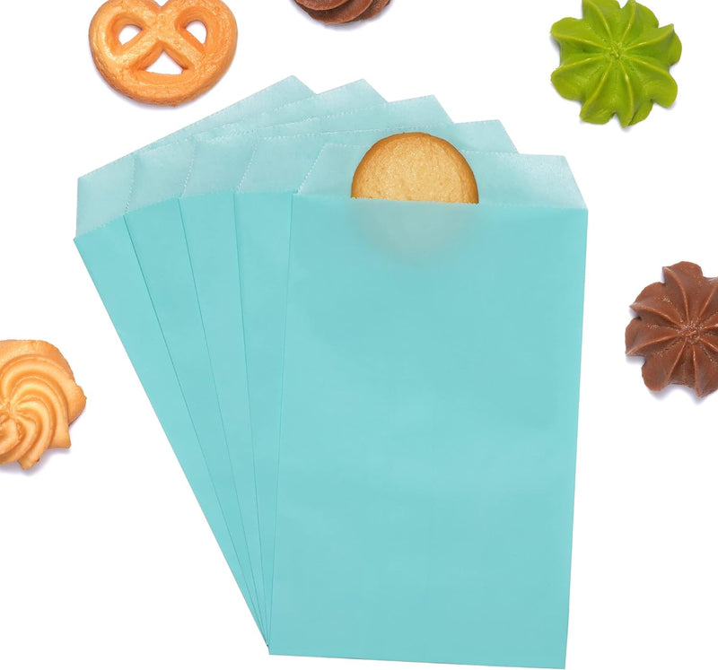 Quotidian Flat Glassine Waxed Paper Treat Bags - 100 Pack 4x6 for Bakery or Party Favors