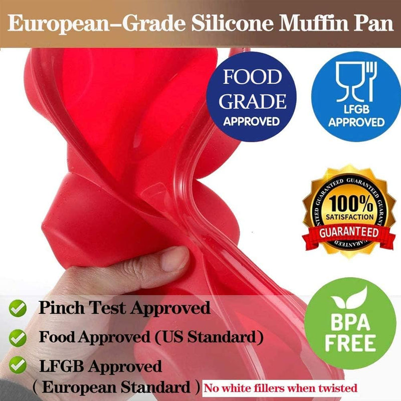 Silicone Muffin Pan - European LFGB Certified Non-Stick BPA-Free Red