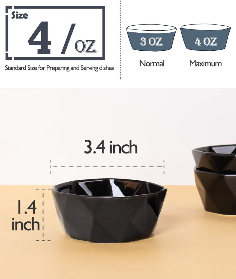 Porcelain Ramekins Set of 6 - White Geometric Bowls for Baking and Serving 8 oz Capacity
