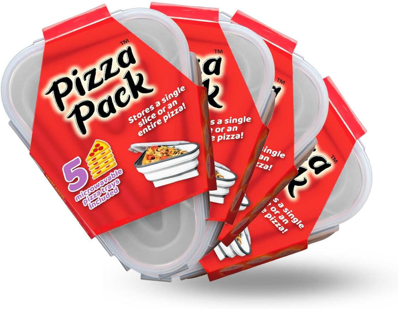 The Perfect Pizza Pack - Reusable Pizza Storage Container with 5 Microwavable Trays - BPA-Free Organizer for Space-Saving Red