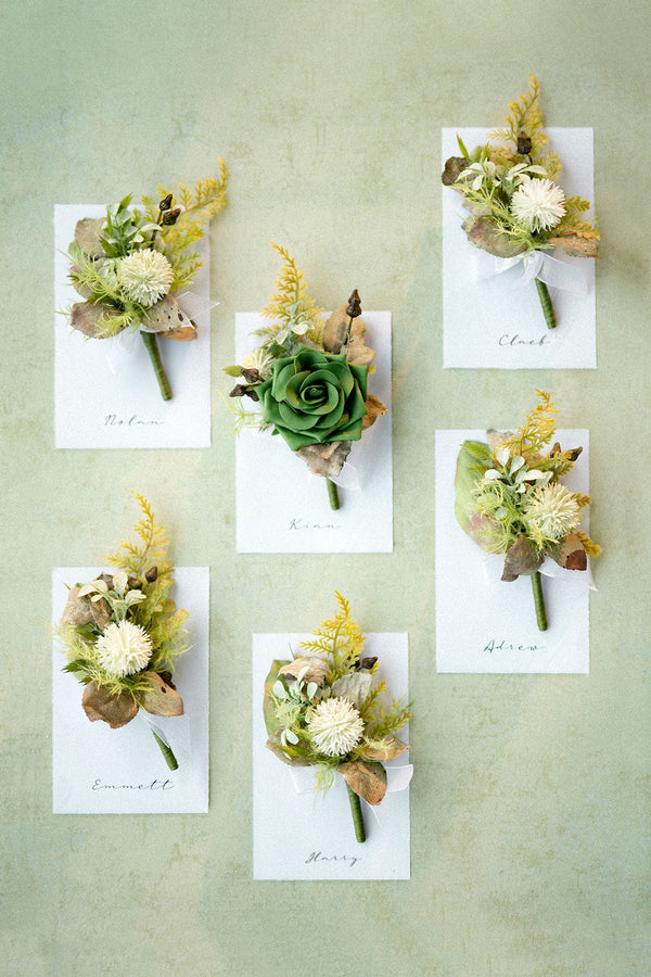 Emerald and Tawny Beige Boutonnieres