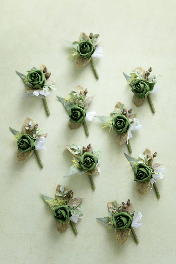 Emerald Tawny Beige Boutonniere for Guests