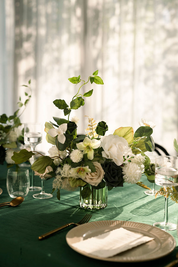 Large Floral Centerpiece Set - Emerald  Tawny Beige