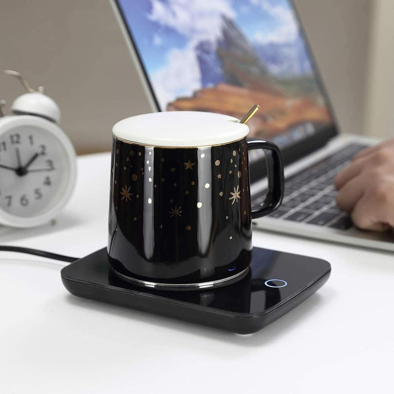 Misby Mug Warmer & Coffee Mug, Coffee Cup Warmer for Desk Auto On/Off Gravity-Induction Mug Warmer for Office Desk Use, Coffee Warmer Plate Keeps Coffee Beverage Tea Hot with Cup Lid