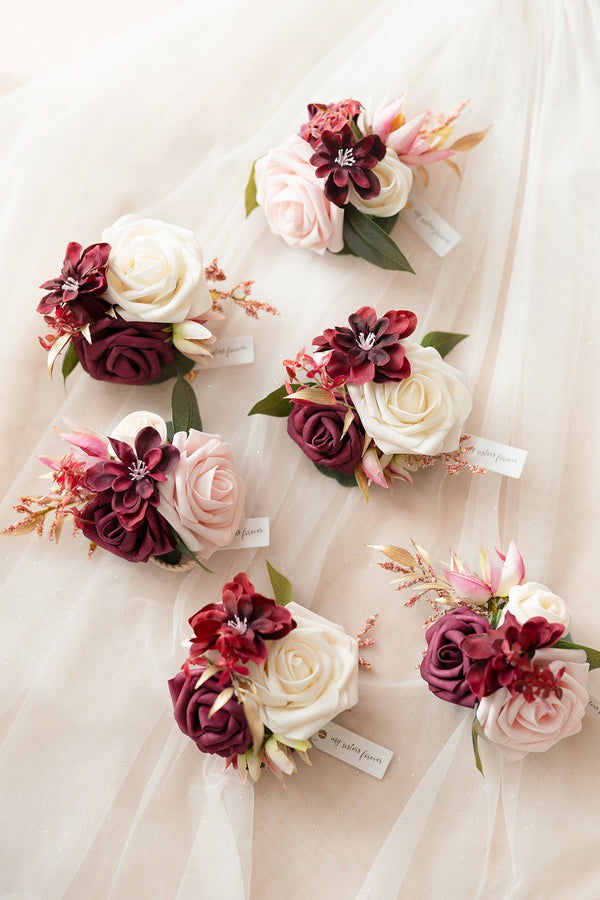 Romantic Marsala Wrist Corsages - Elegant Floral Accessories