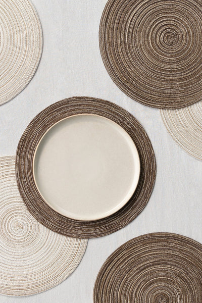 Round Woven Placemats in Cacao & Oat