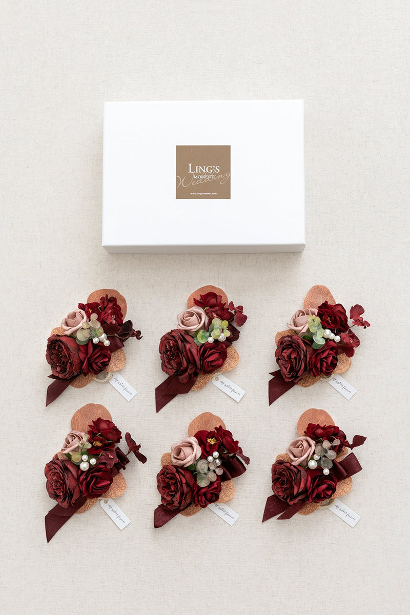 Burgundy  Dusty Rose Wrist Corsages