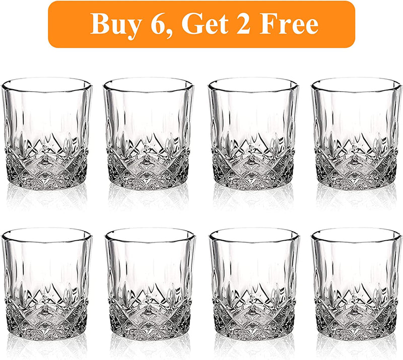 Gencywe Crystal Whiskey Glasses Set of 8(Buy 6, get 2 Free), 11 OZ Old Fashioned Whiskey Glasses, Bourbon Cocktail Rocks Glasses, Clear Bar Glasses for Drinking Scotch Vodka Tequila Rum Gift for Men