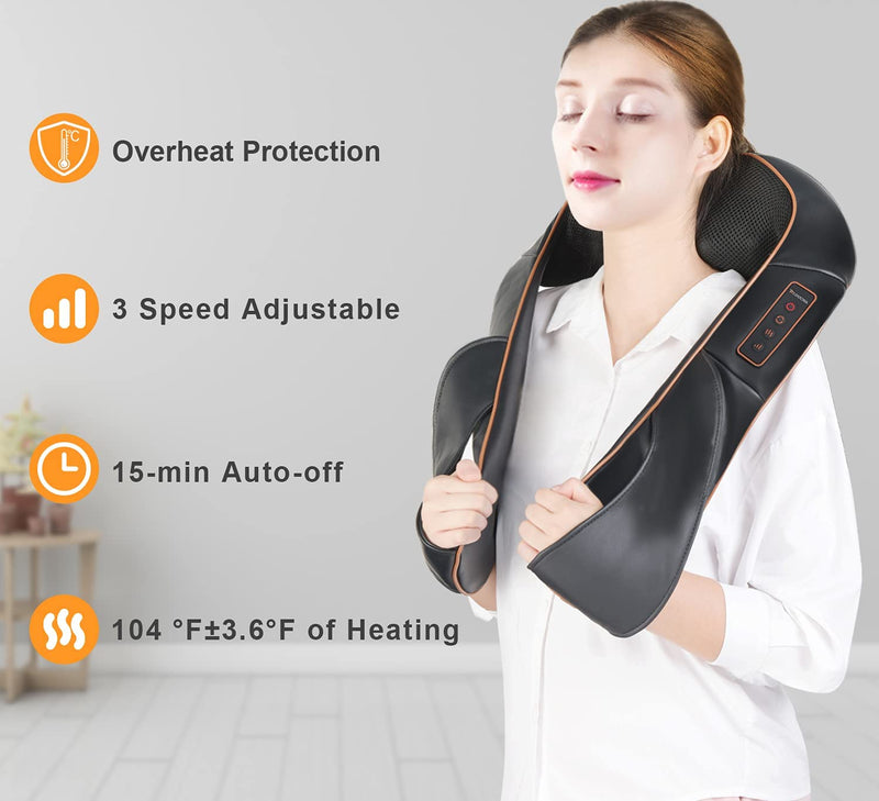 TRIDUCNA Neck Back Massager with Heat, Shiatsu Electric Deep Tissue with 3D Kneading Massage, 3 Intensity Levels, Muscle Pain Relief for Back,Neck,Shoulder,Legs, Gifts for Her/Him/Friend/Mom/Dad