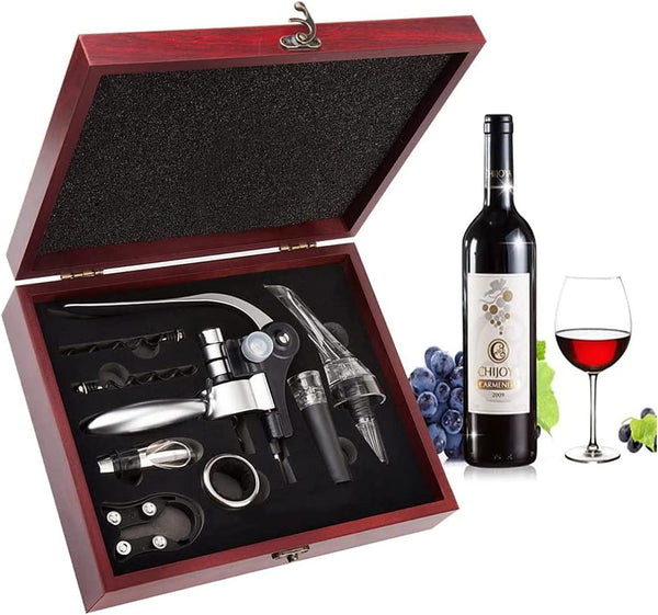 Wine Opener,Wine Bottle Opener, Wine Accessories Areator Wine Opener Kit, Red wine Corkscrew Set with Wood Case,Wine Gift with Luxury Packaging