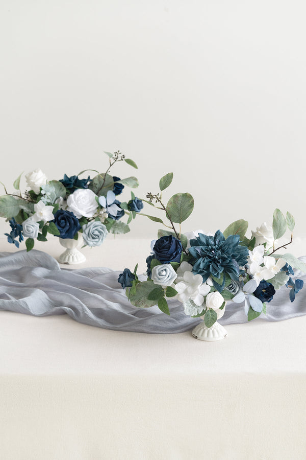 Large Floral Centerpiece Set - Dusty Blue  Navy