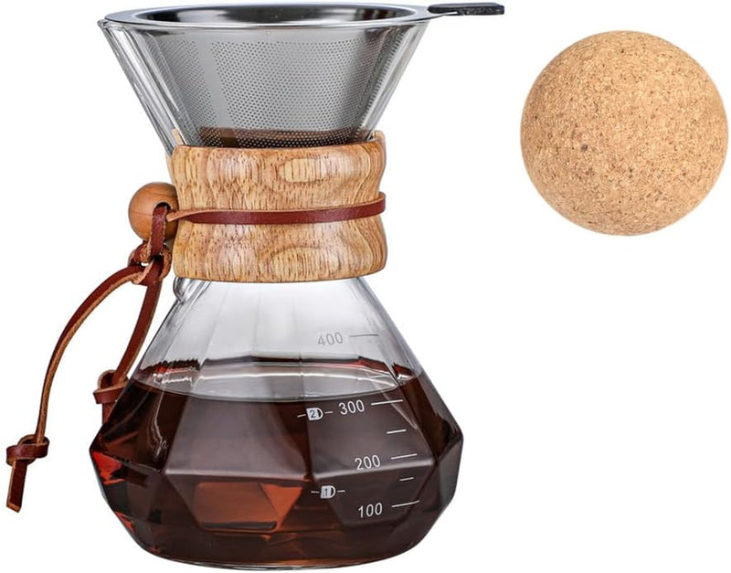 HYAXGM Pour Over Coffee Maker With Wood Sleeve，27oz/800mlPour Over Coffee Dripper,Pour Over Coffee Maker Set With Cork Stopper (27oz/800ml)