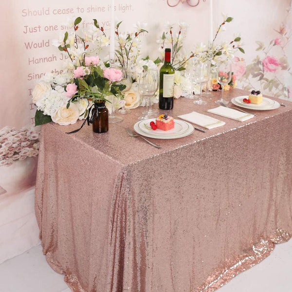 Rose Gold Sequin Tablecloth - 55x80 Inch Rectangle Glitter Decoration for Weeding Birthday Restaurant Baby Shower