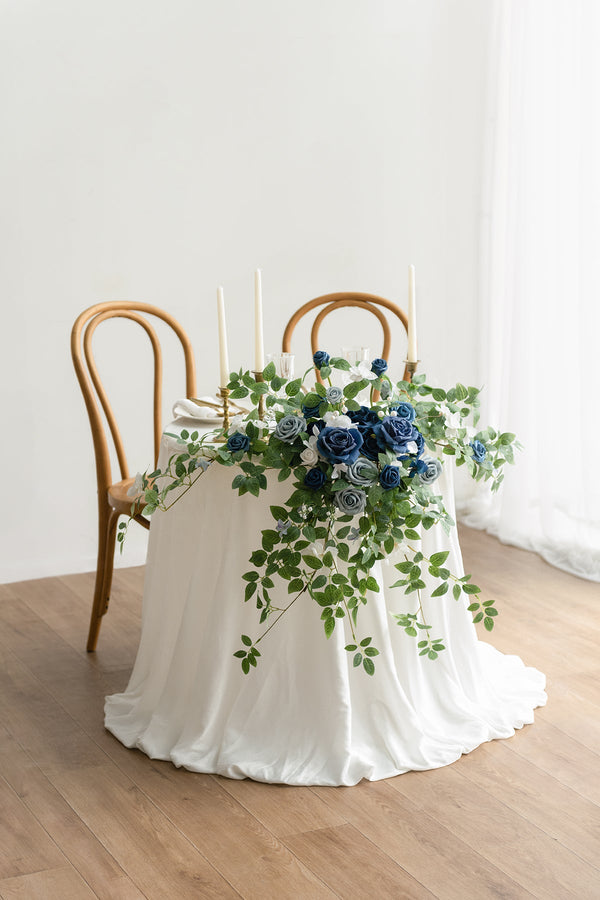 Dusty Blue  Navy Floral Swag for Sweetheart Table