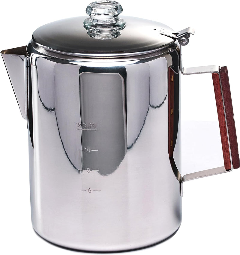 ZOWIE KING Camping-Fire Coffee Percolator Stovetop Pot- Stainless Steel Stove top Coffee Pot, Unleash Flavor in the Great Outdoors (9 Cups)