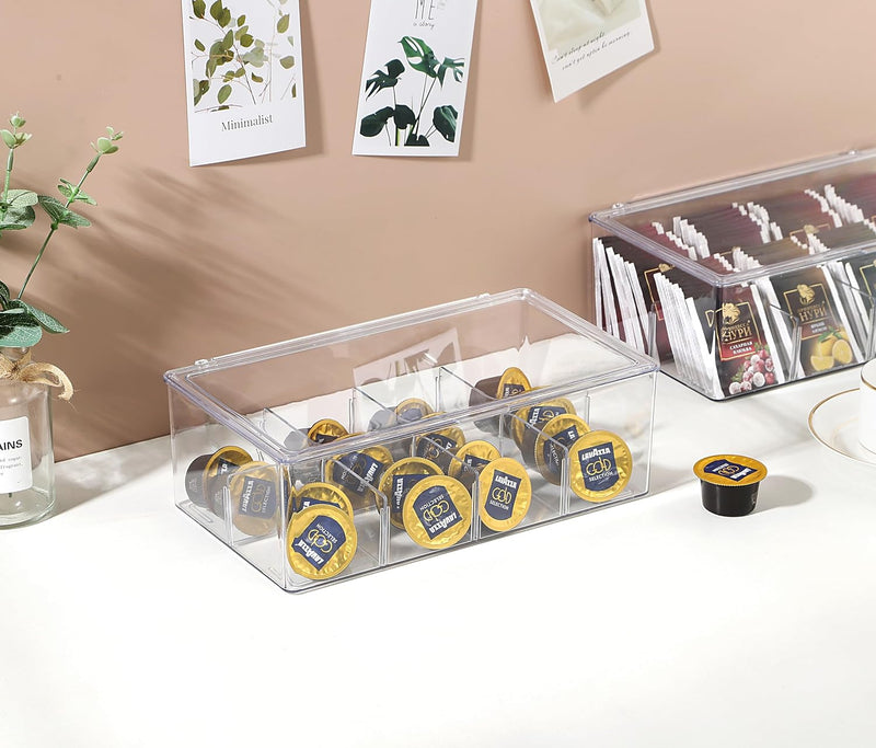 PPLive Stackable Drawer Organizer - 8 Sections for Snacks, Tea, and More - Clear Lumiere Collection