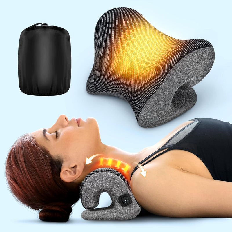 Deep Neck Pain Relief w/Conductive Magnetic Therapy Heated Neck Stretcher, Graphene-Tech Instant Heating Cervical Traction Device Pillow, Smart Control Neck Hump Corrector Relax Gifts For TMJ Migraine