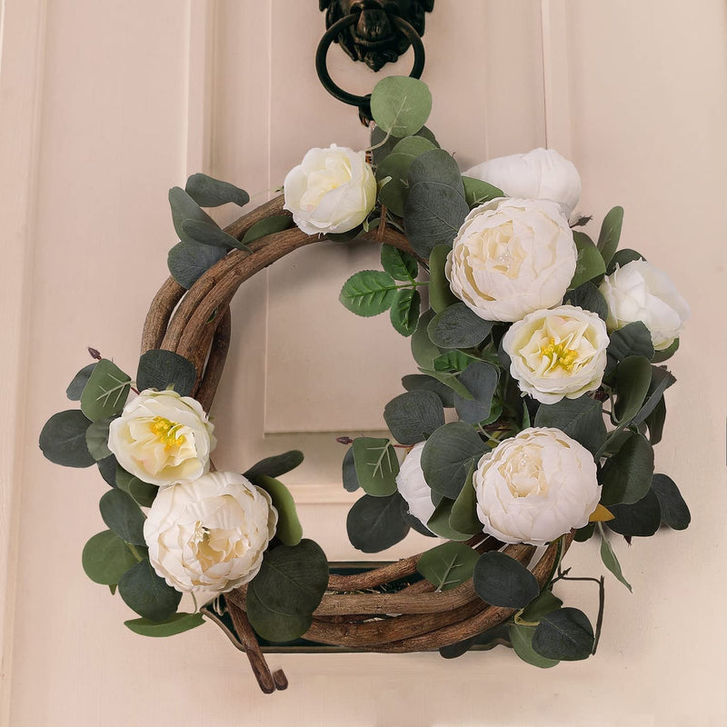 Eucalyptus and Peony Flower Garland - Wedding and Party Decoration White 2 Pack