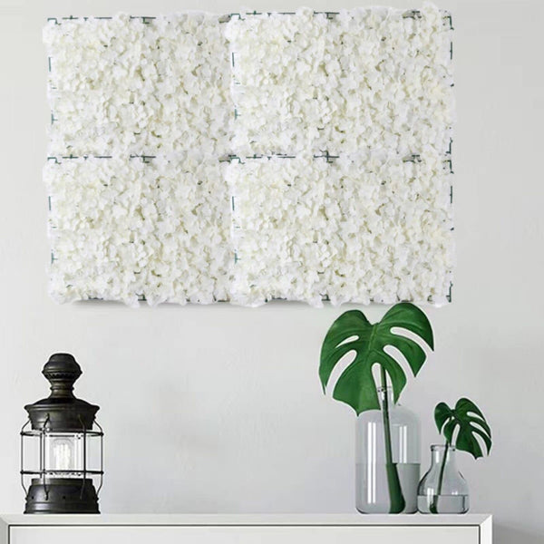 Artificial Flower Wall Panel - 3D Hydrangea Mat for Weddings Backdrops Events and Rooms White