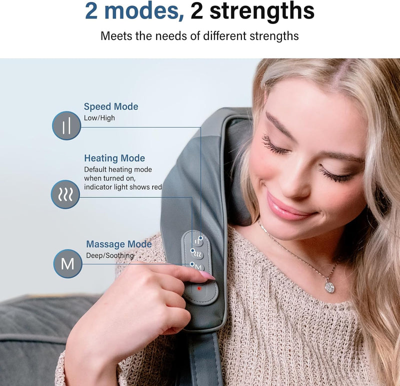 arboleaf Neck and Shoulder Massager, Adjustable Intensity for Neck, Back and Leg Pain Relief, Shiatsu Neck Massager with Heat Hands-Free, Lightweight Design, USB-C Charging