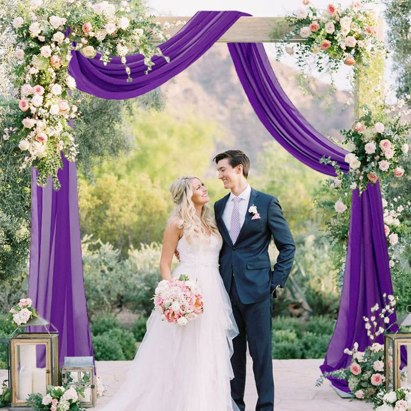 Purple Wedding Arch Drapes - 20FT 2 Panels Sheer Backdrop for Ceremony Reception Decorations