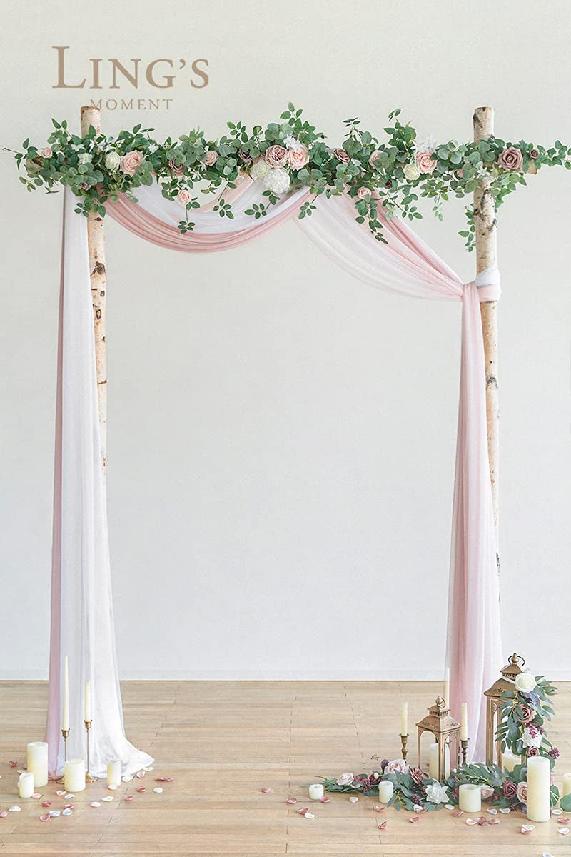 20Ft Wedding Arch Draping Fabric Backdrop - Dusty RoseWhiteBlush