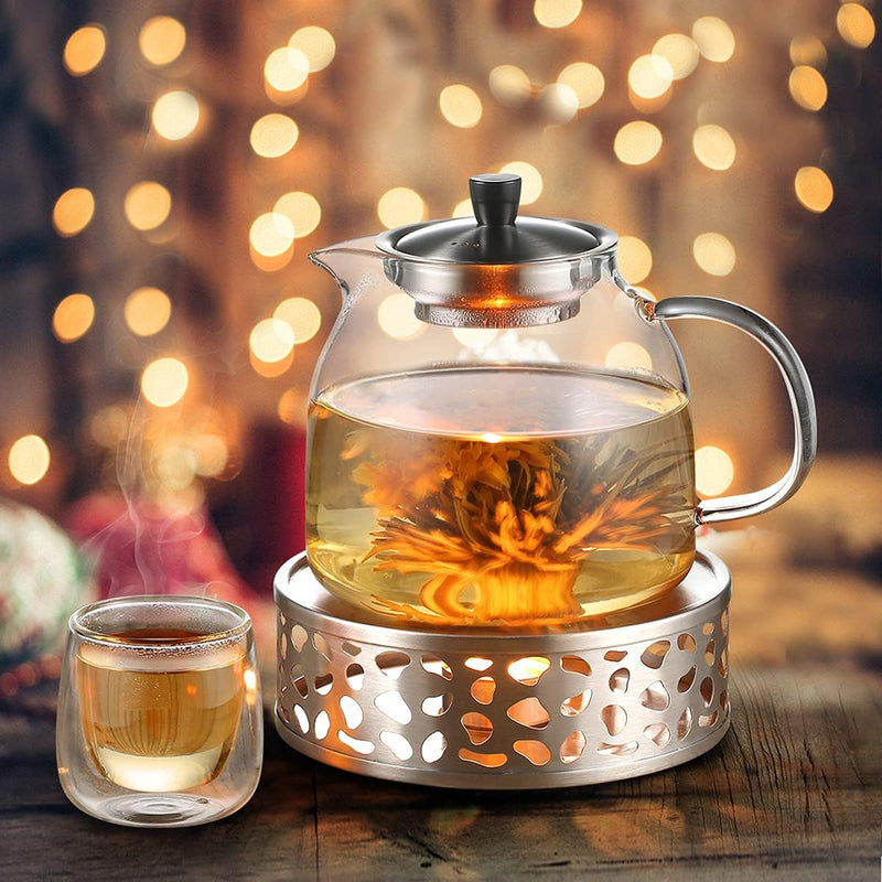 Stainless Steel Teapot Warmer, Metal Teapot Heater with Tealight Holder Stainless Steel Candle Base Coffee Tea Warmer for Glass Teapot, Stainless Steel Teapot, Ceramic Teapot and Other Heatproof Dish