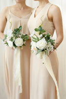 Free-Form Bridesmaid Bouquets in Natural White