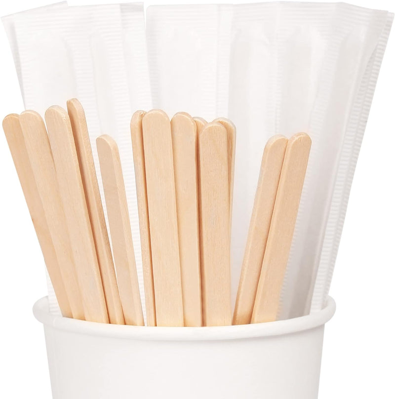 5.5 Inch 1000 Pcs Paper Wrapped Coffee Stirrers, Individually Wrapped Coffee Stirrers, Wrapped Stir Sticks Disposable Wood Coffee Sticks