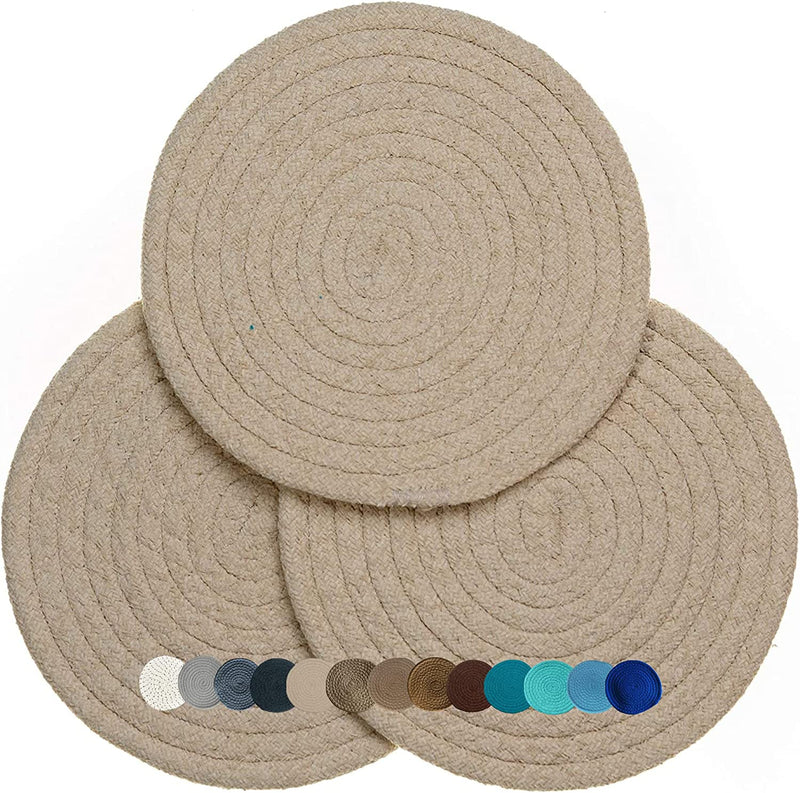 8" Trivets for Hot Dishes, Pots, and Pans – Kitchen Discovery – Set of 3 Chenille Hot Pads for Kitchen Protects Tables and Counters – Hot Mat Doubles as Coaster and Pot Holder, Teal