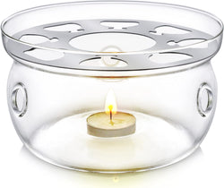 Teabloom Universal Tea Warmer (Large Size - 6 in / 15 cm Diameter) - Handcrafted with Heat Proof & Lead-Free Glass - Tealight Candle Included