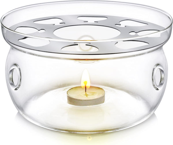 Teabloom Universal Tea Warmer (Large Size - 6 in / 15 cm Diameter) - Handcrafted with Heat Proof & Lead-Free Glass - Tealight Candle Included
